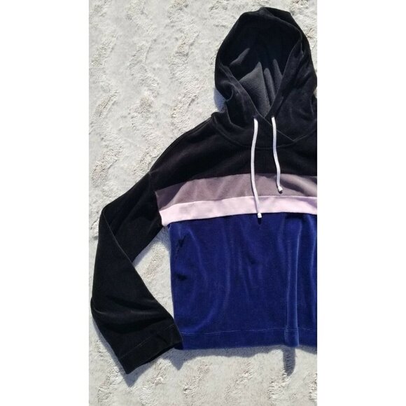 Fabletics Georgina Velour Color Block Velvet Soft Drawstring Hoodie Sweater XS - Picture 3 of 11